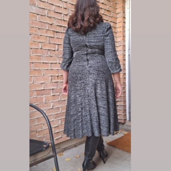 Alice+Olivia Coco Plung Neck Black Metalic Knit Midi Dress - Picture 3 of 16